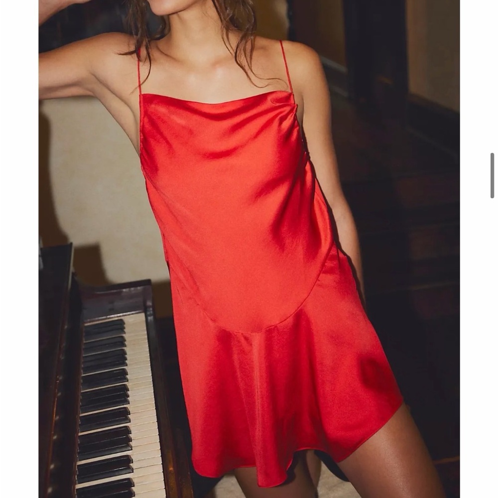 Free people spring fling Red Satin Slip Dress - size small